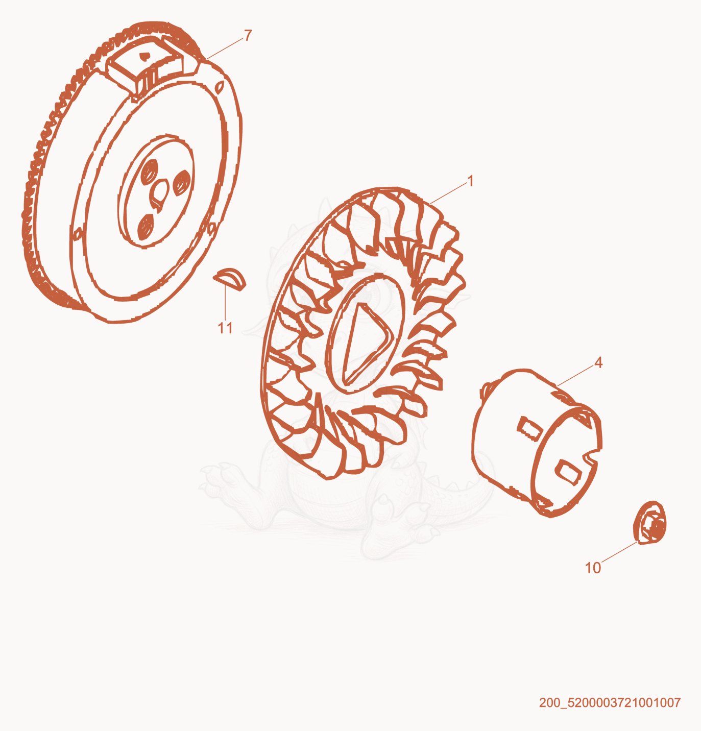 Exploded parts diagram of the Flywheel of a Wacker Neuson GV6600, with numbered balloons