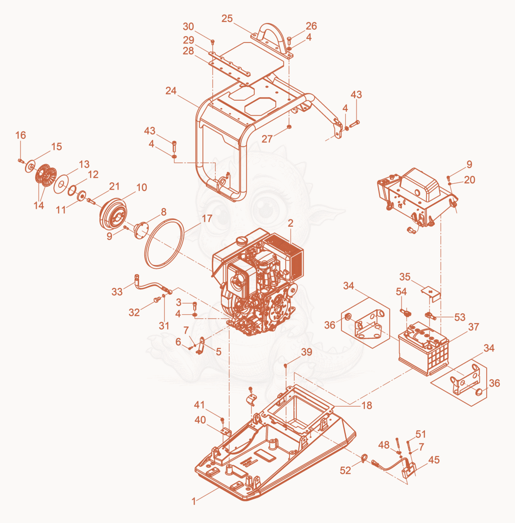 Exploded parts diagram of the Upper Mass cpl. of a Wacker Neuson DPU4545HECHUS, with numbered balloons
