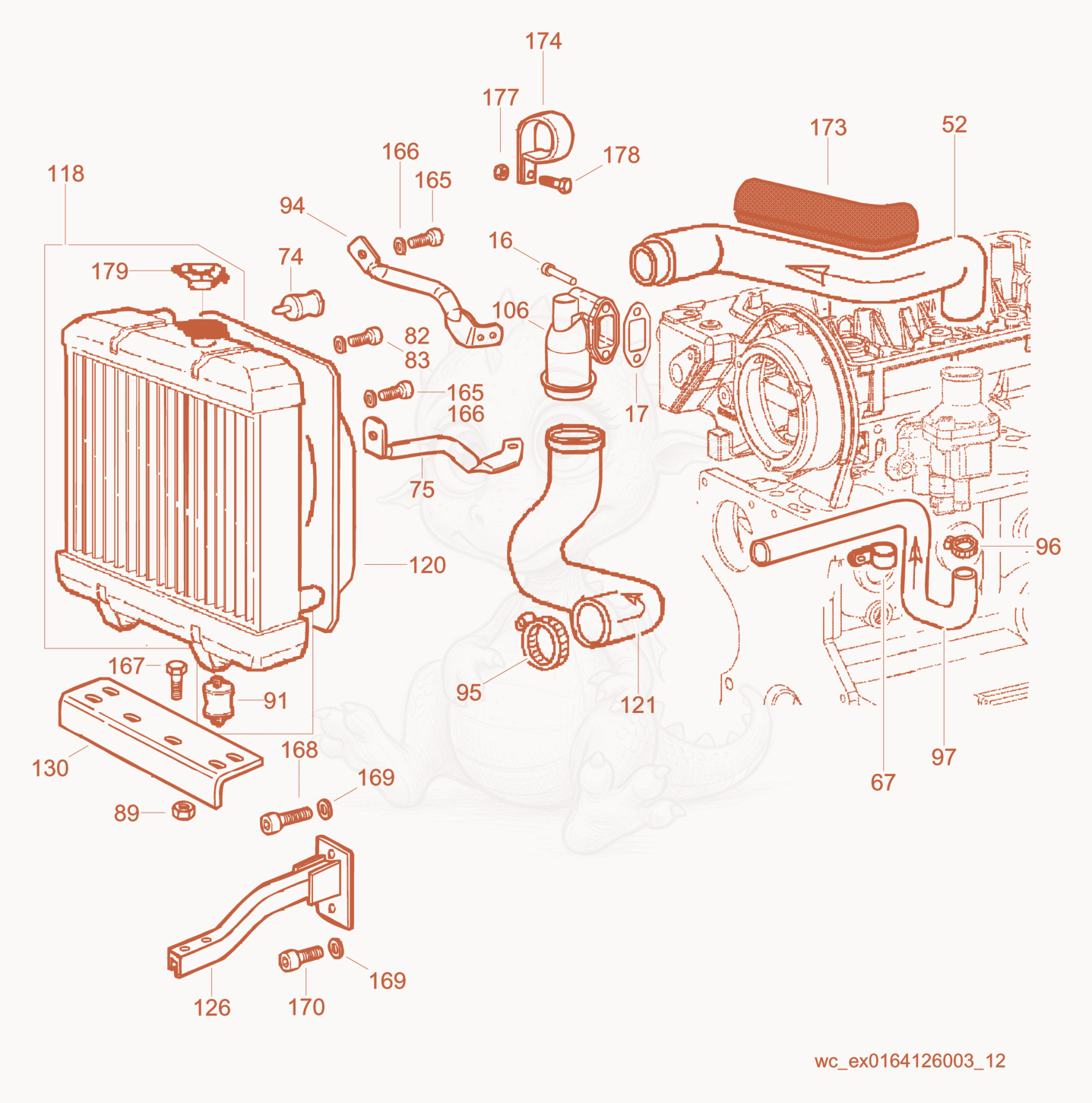 Exploded parts diagram of the Radiator of a Wacker Neuson CRT48-35L-PS, with numbered balloons
