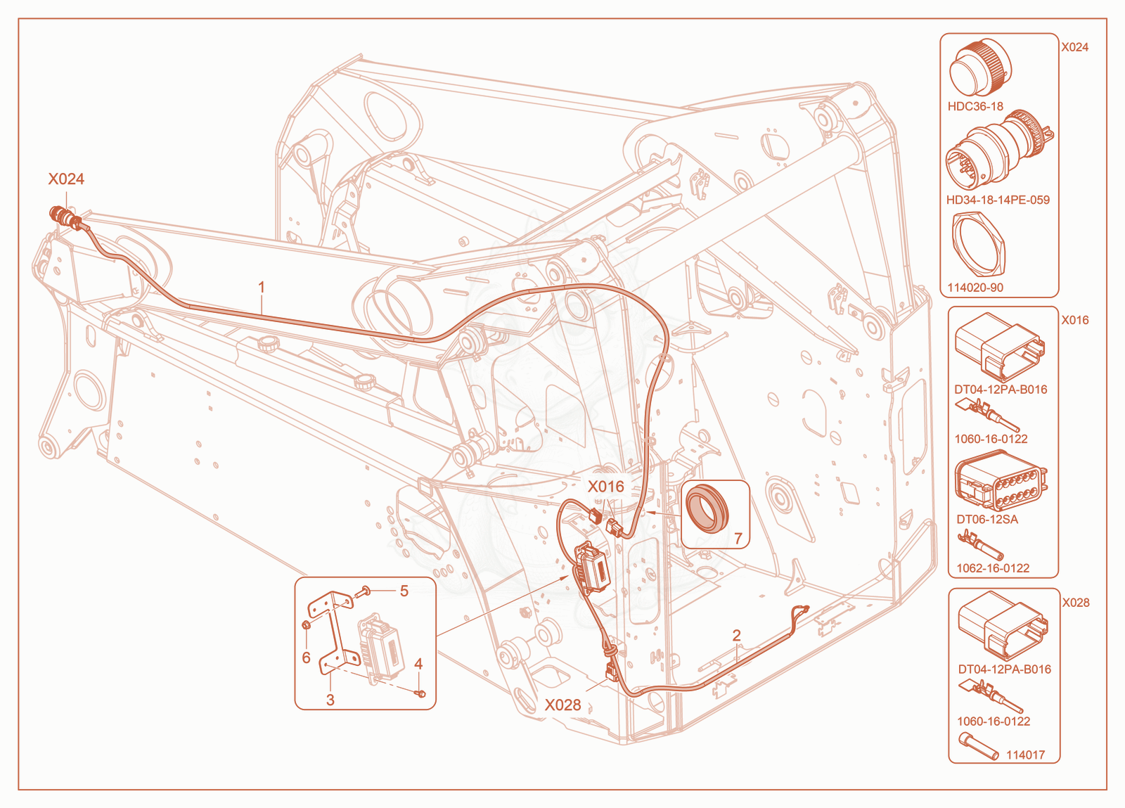 Exploded parts diagram of the Wiring Harness 14-pin Kit of a Wacker Neuson ST31(S08), with numbered balloons