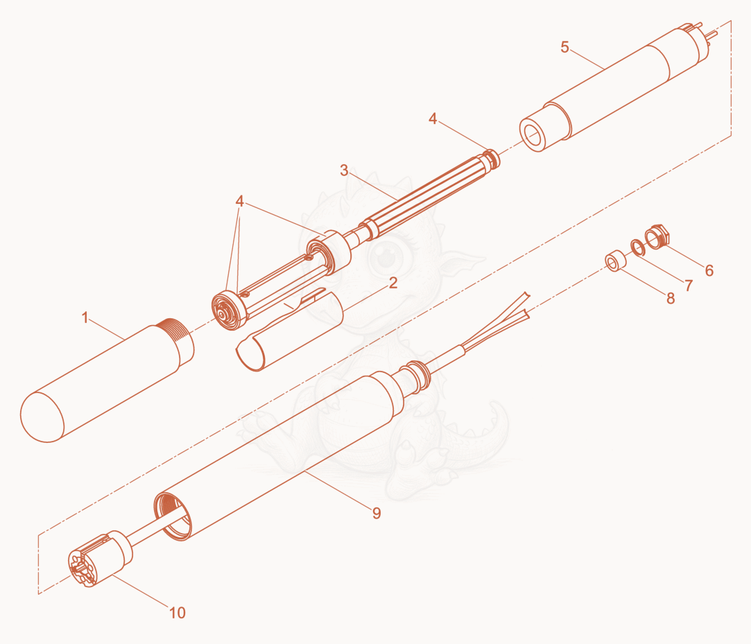 Exploded parts diagram of the Internal Vibrator cpl. of a Wacker Neuson IRSE-FU38/230LASER, with numbered balloons