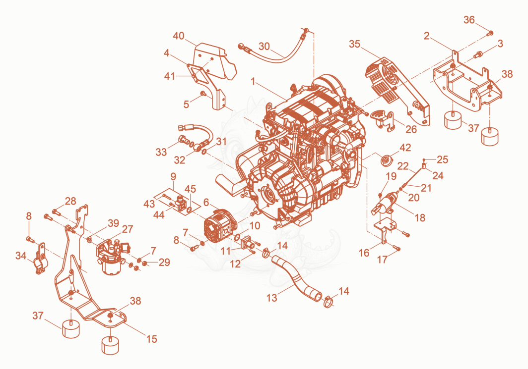 Exploded parts diagram of the Diesel Engine cpl. DPU110 of a Wacker Neuson DPU110LEM870, with numbered balloons
