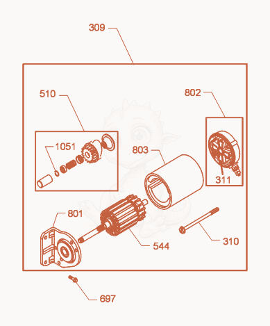 Exploded parts diagram of the Electric Starter of a Wacker Neuson RD11V, with numbered balloons