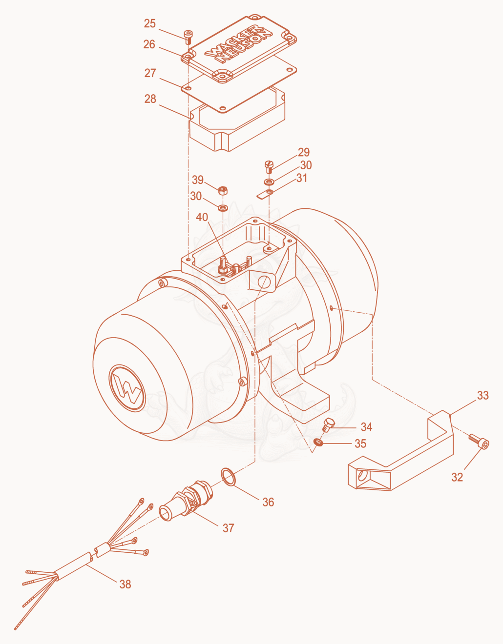 Exploded parts diagram of the External Vibrator cpl. of a Wacker Neuson AR52/3/200, with numbered balloons
