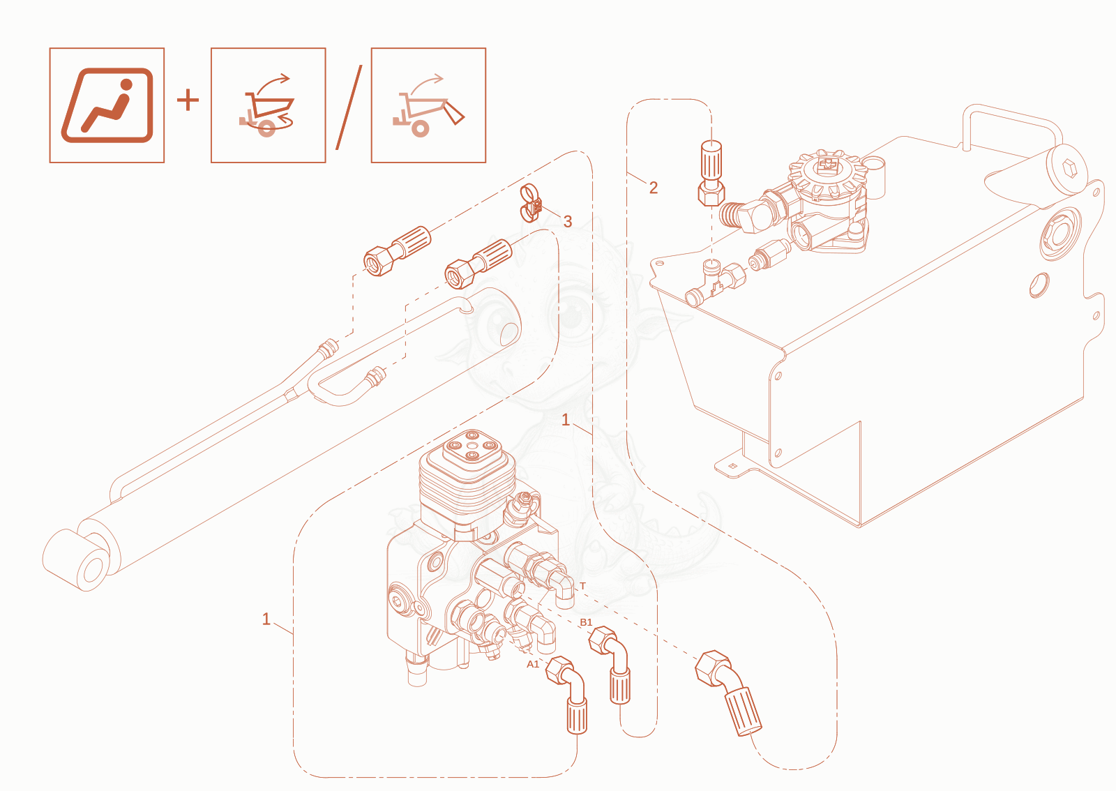 Exploded parts diagram of the TILT CYLINDER OPERATION (Option) of a Wacker Neuson DW30-2, with numbered balloons