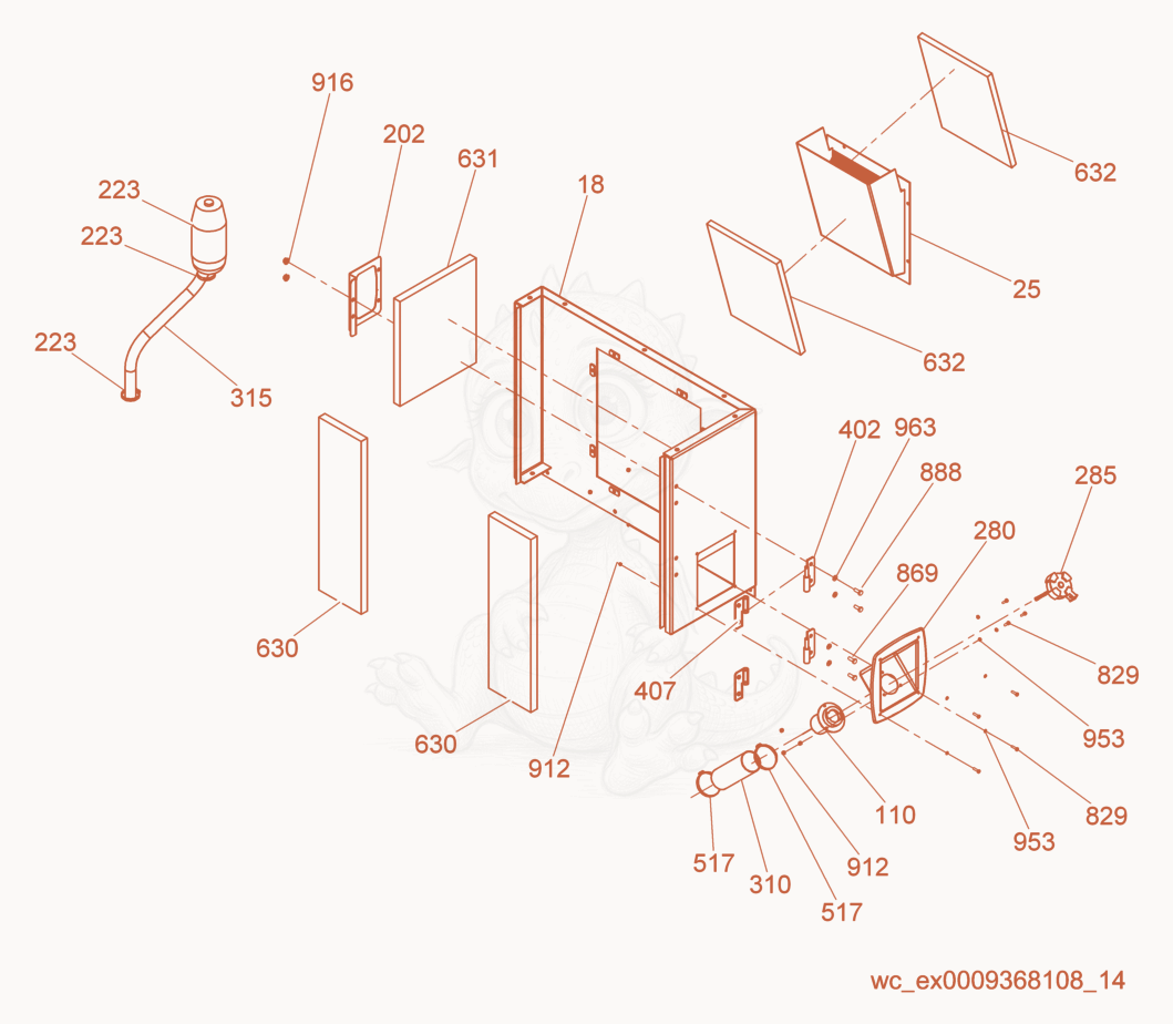 Exploded parts diagram of the Rear Enclosure cpl. of a Wacker Neuson G25, with numbered balloons