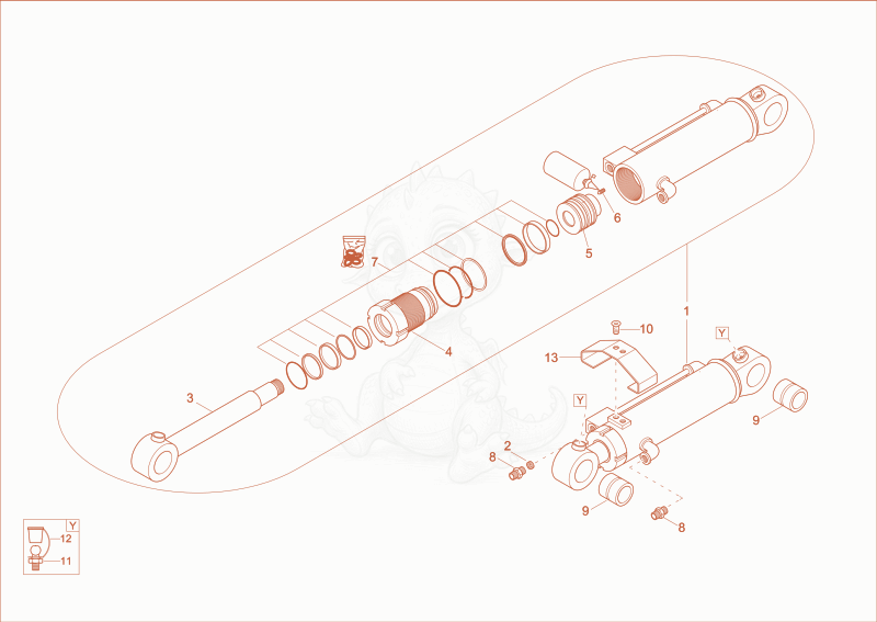 Despiece del blade cylinder de una máquina Wacker Neuson 2503, con globos numerados