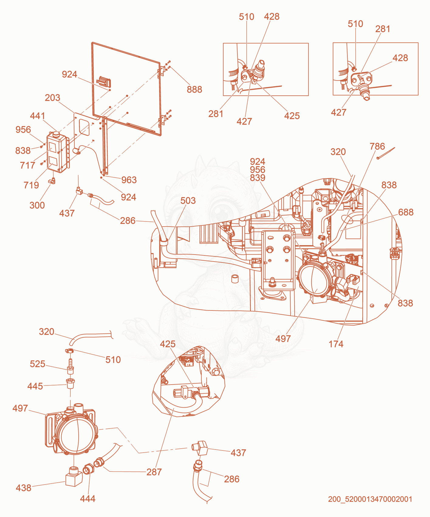 Exploded parts diagram of the Option-Lube Level Maintainer of a Wacker Neuson G70, with numbered balloons