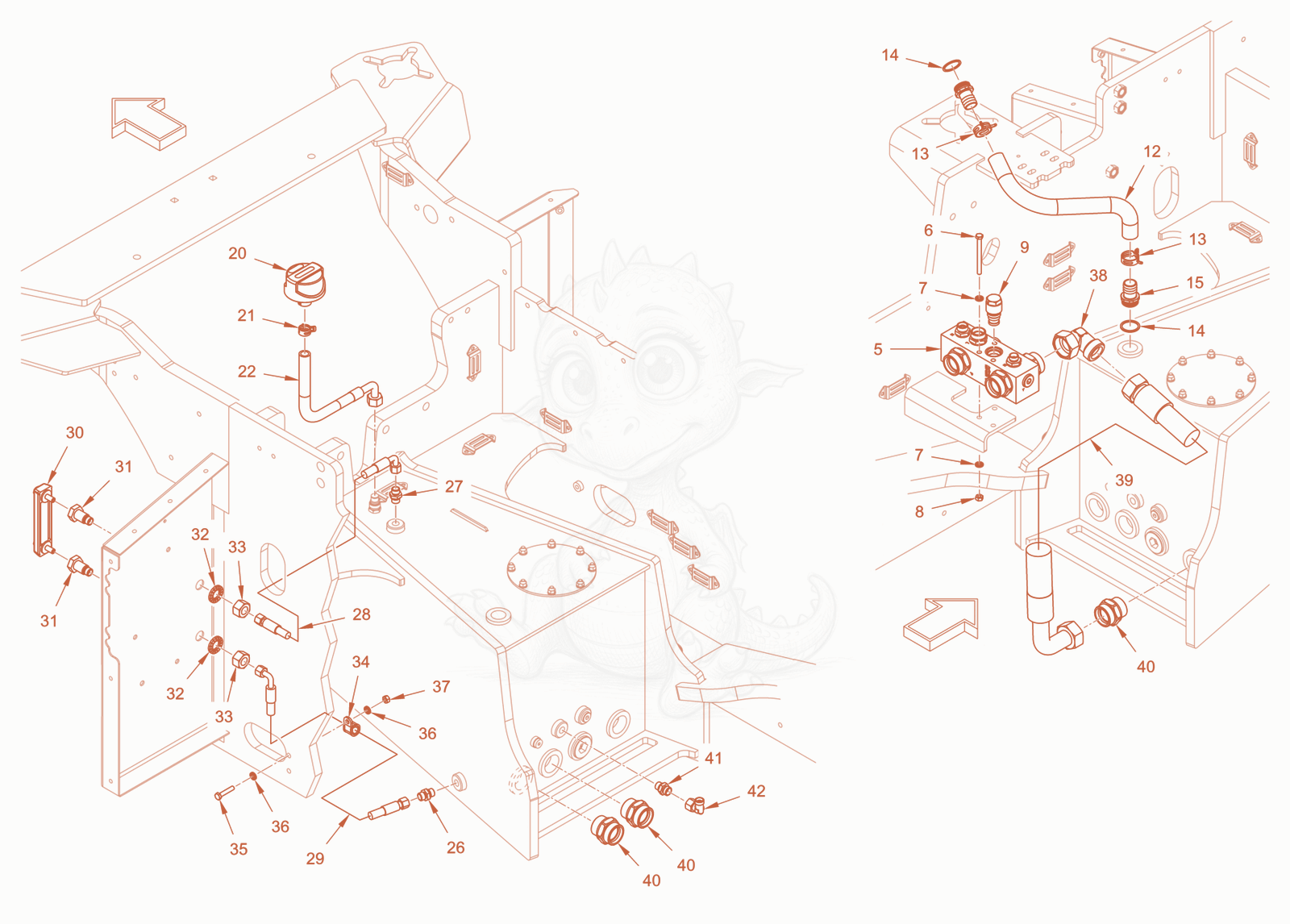 Exploded parts diagram of the hydraulic oil tank of a Wacker Neuson RC110ROPS, with numbered balloons