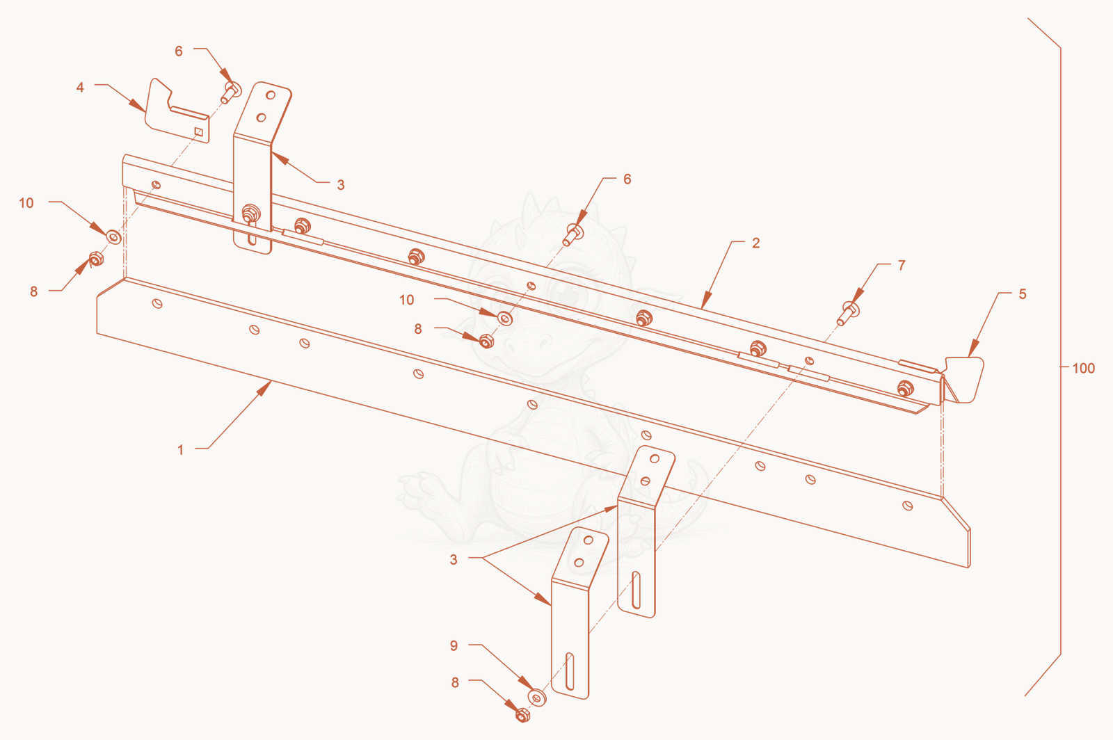 Exploded parts diagram of the scraper of a Wacker Neuson RD45-140, with numbered balloons