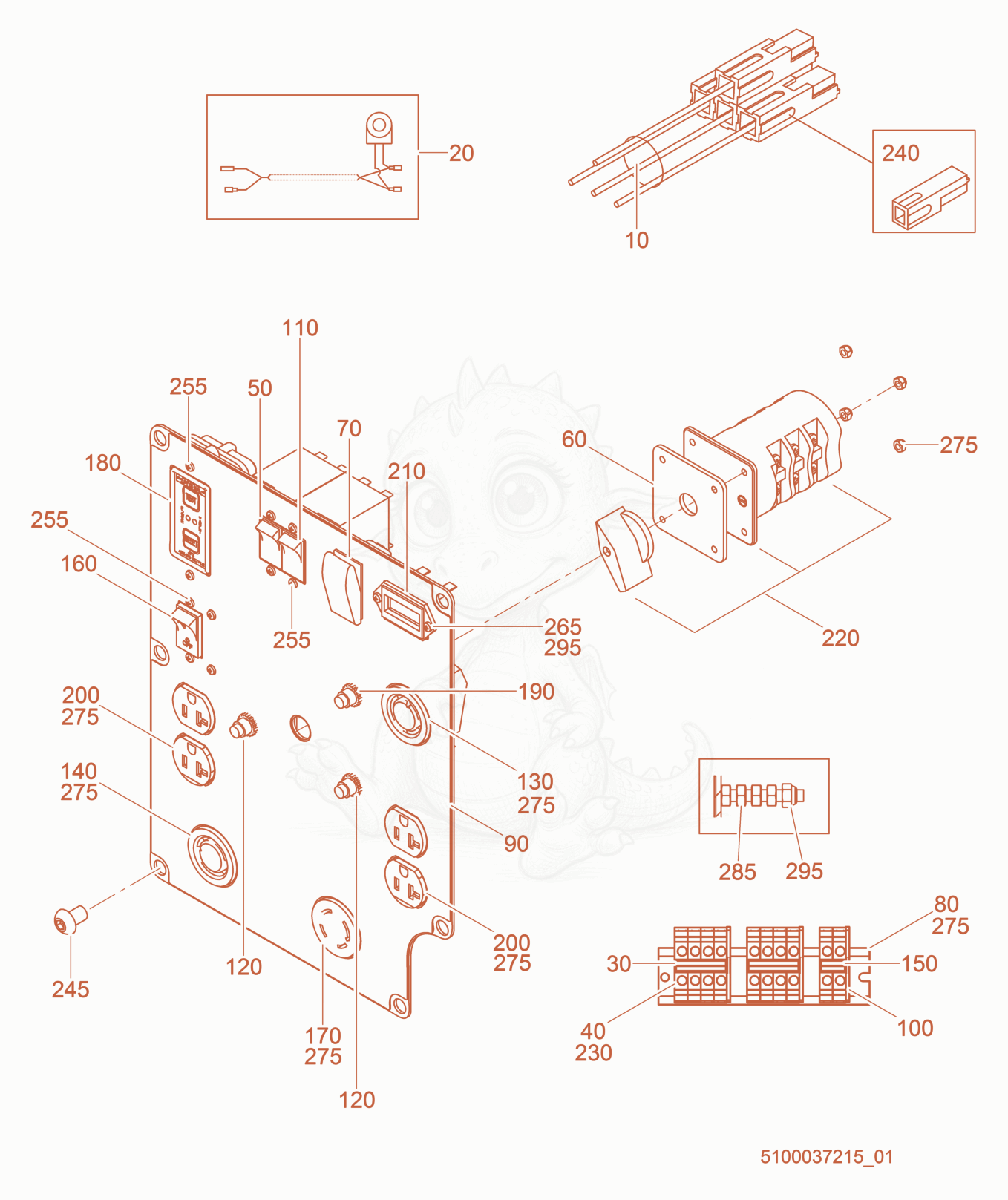 Exploded parts diagram of the Control Panel of a Wacker Neuson GPS9700, with numbered balloons