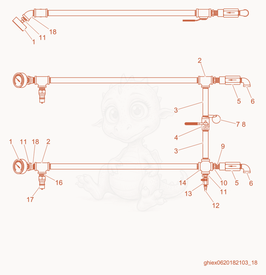 Exploded parts diagram of the Plumbing cpl., pressure line of a Wacker Neuson S3000, with numbered balloons