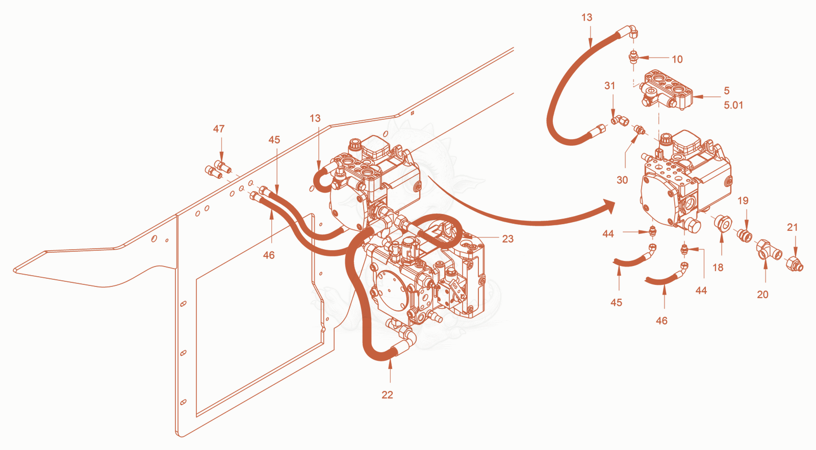 Exploded parts diagram of the Vibration Drive of a Wacker Neuson RC70VOUS, with numbered balloons