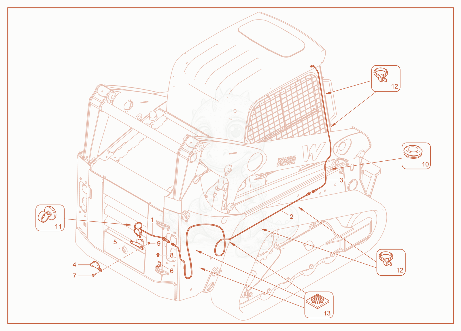 Exploded parts diagram of the Backup Camera of a Wacker Neuson ST50, with numbered balloons