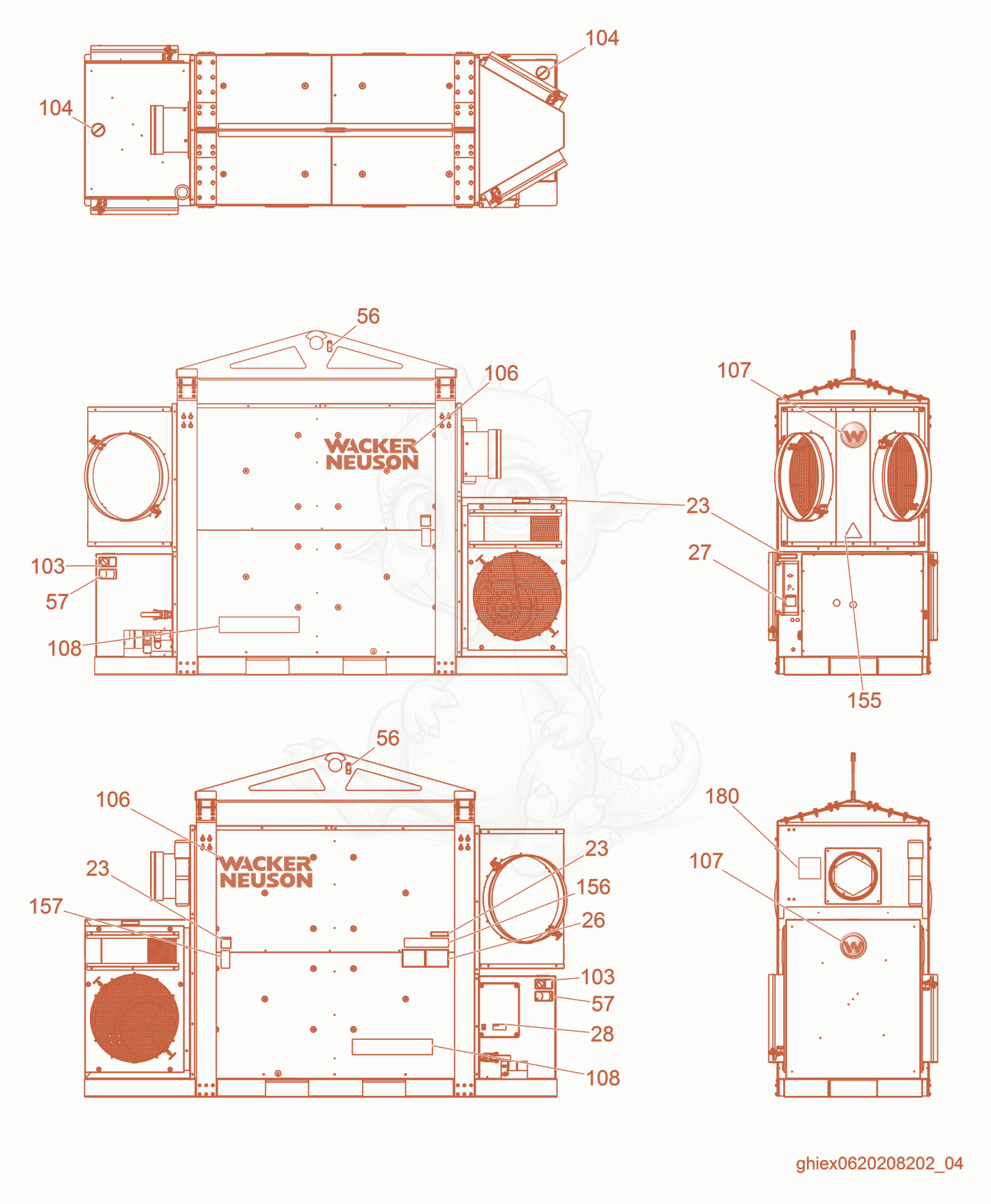 Despiece del Labels de una máquina Wacker Neuson CUB700, con globos numerados