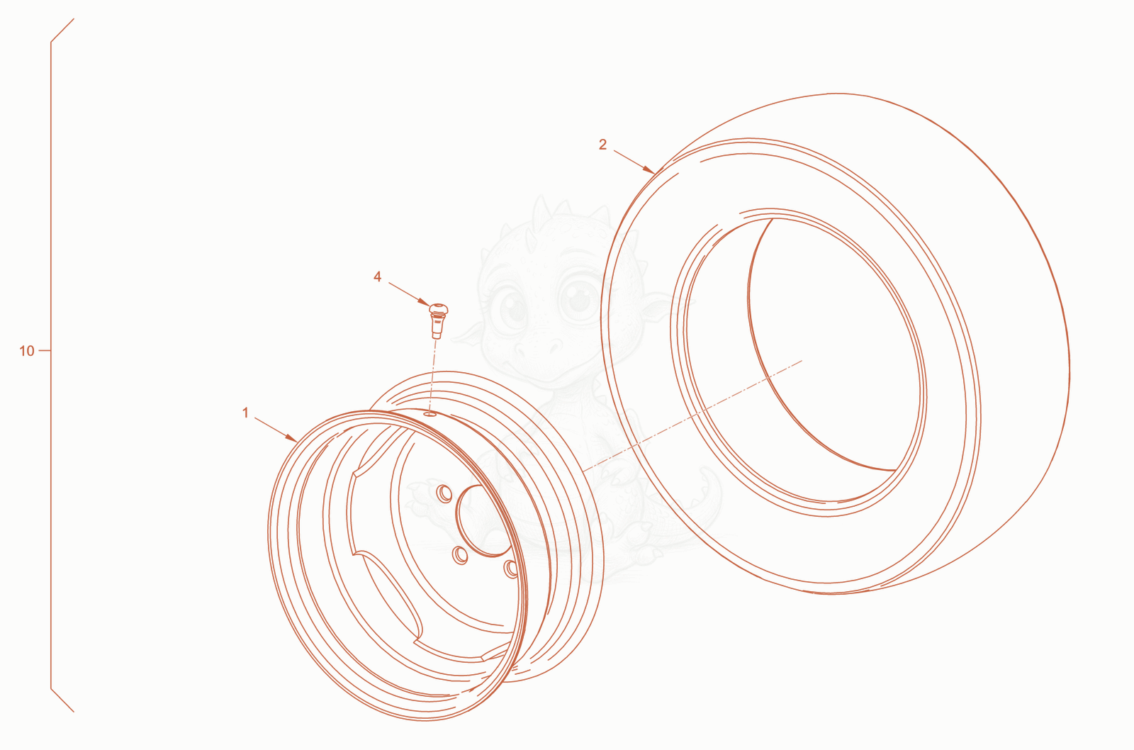 Exploded parts diagram of the tyre equipment of a Wacker Neuson RD28-120CE, with numbered balloons
