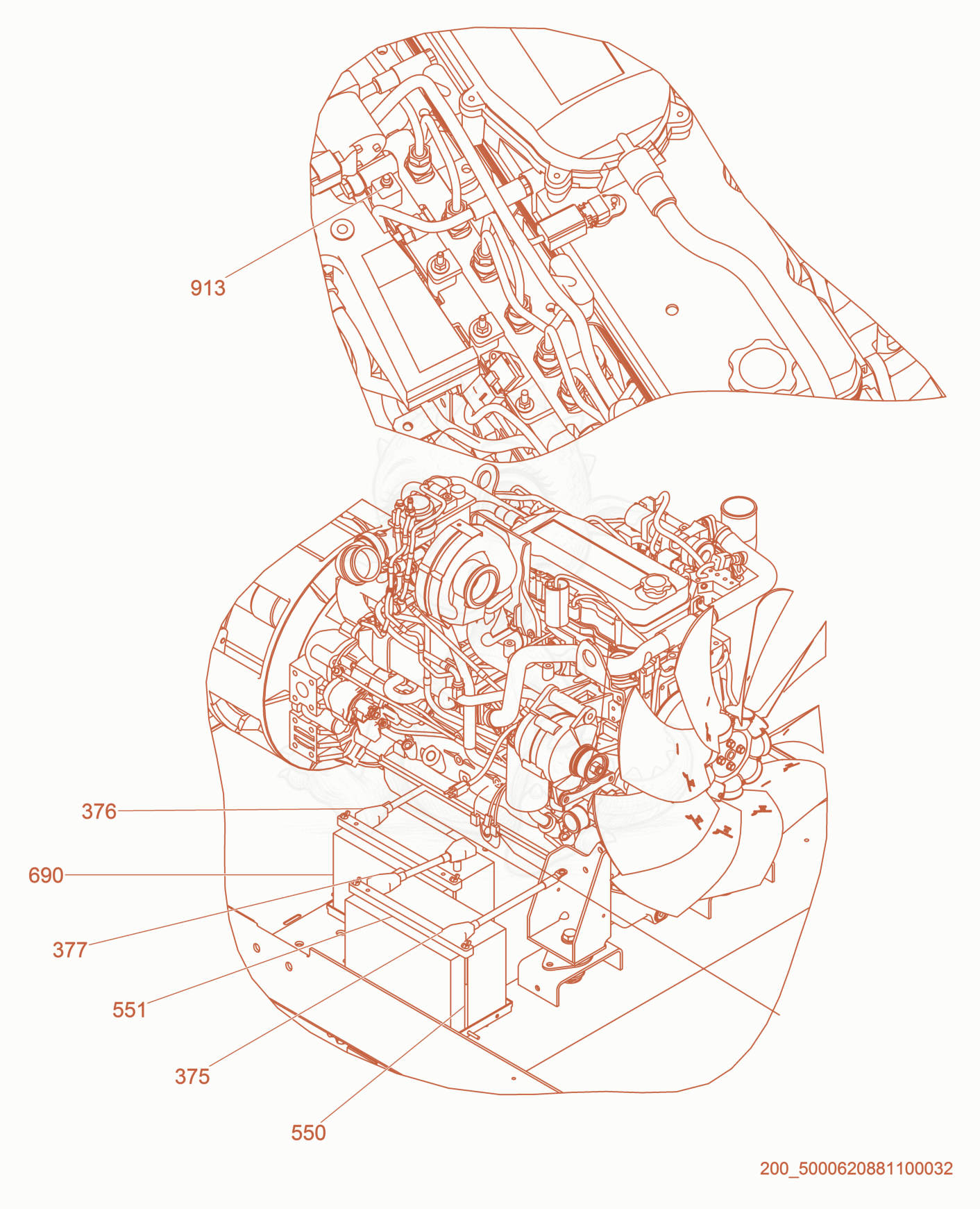 Exploded parts diagram of the Battery of a Wacker Neuson G150, with numbered balloons
