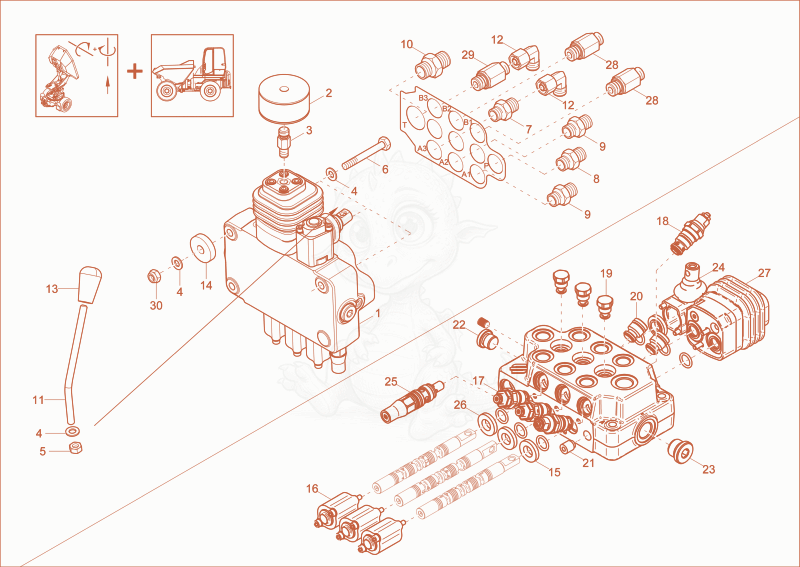 Exploded parts diagram of the CONTROL BLOCK of a Wacker Neuson DW30, with numbered balloons