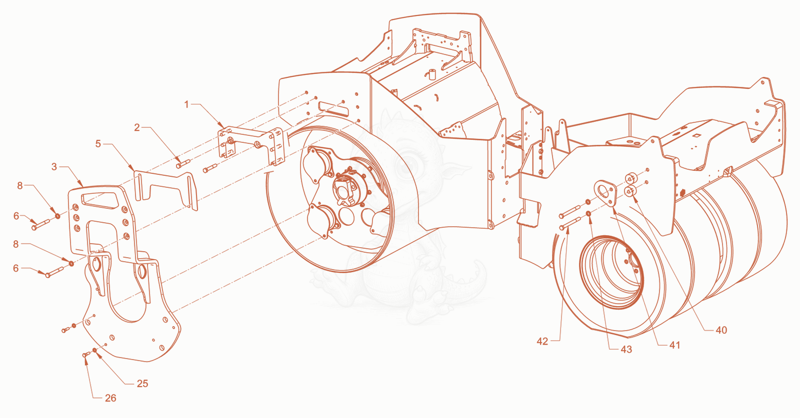 Exploded parts diagram of the mounting of a Wacker Neuson RD40-130CDPF, with numbered balloons