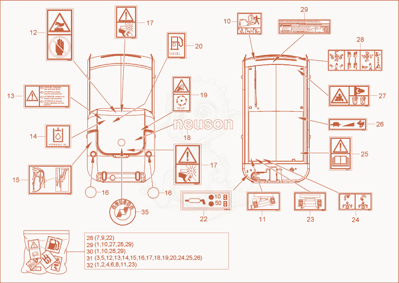 Despiece del STICKER PART 2 de una máquina Wacker Neuson 2203, con globos numerados