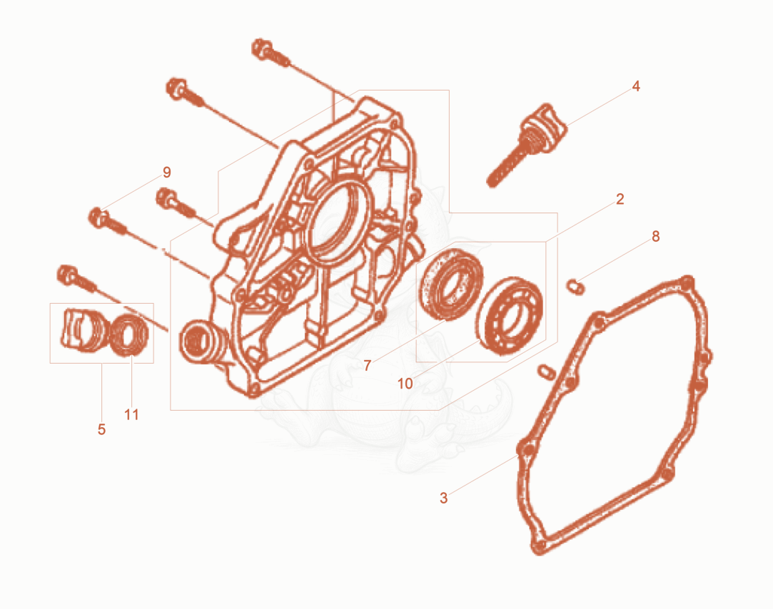 Exploded parts diagram of the Crankcase cover of a Wacker Neuson WP1550AUS, with numbered balloons
