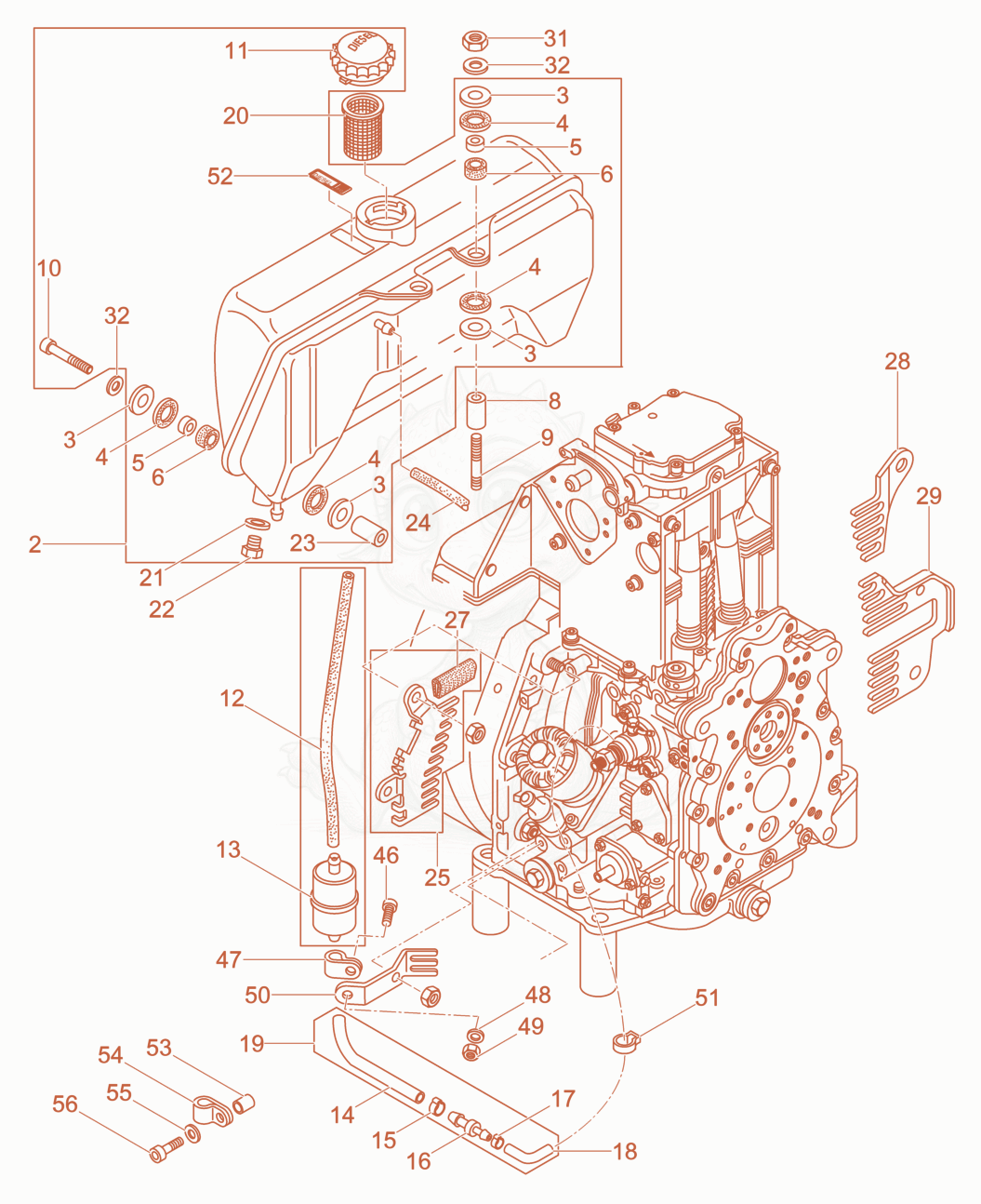 Despiece del Fuel System de una máquina Wacker Neuson DPU6555HS, con globos numerados