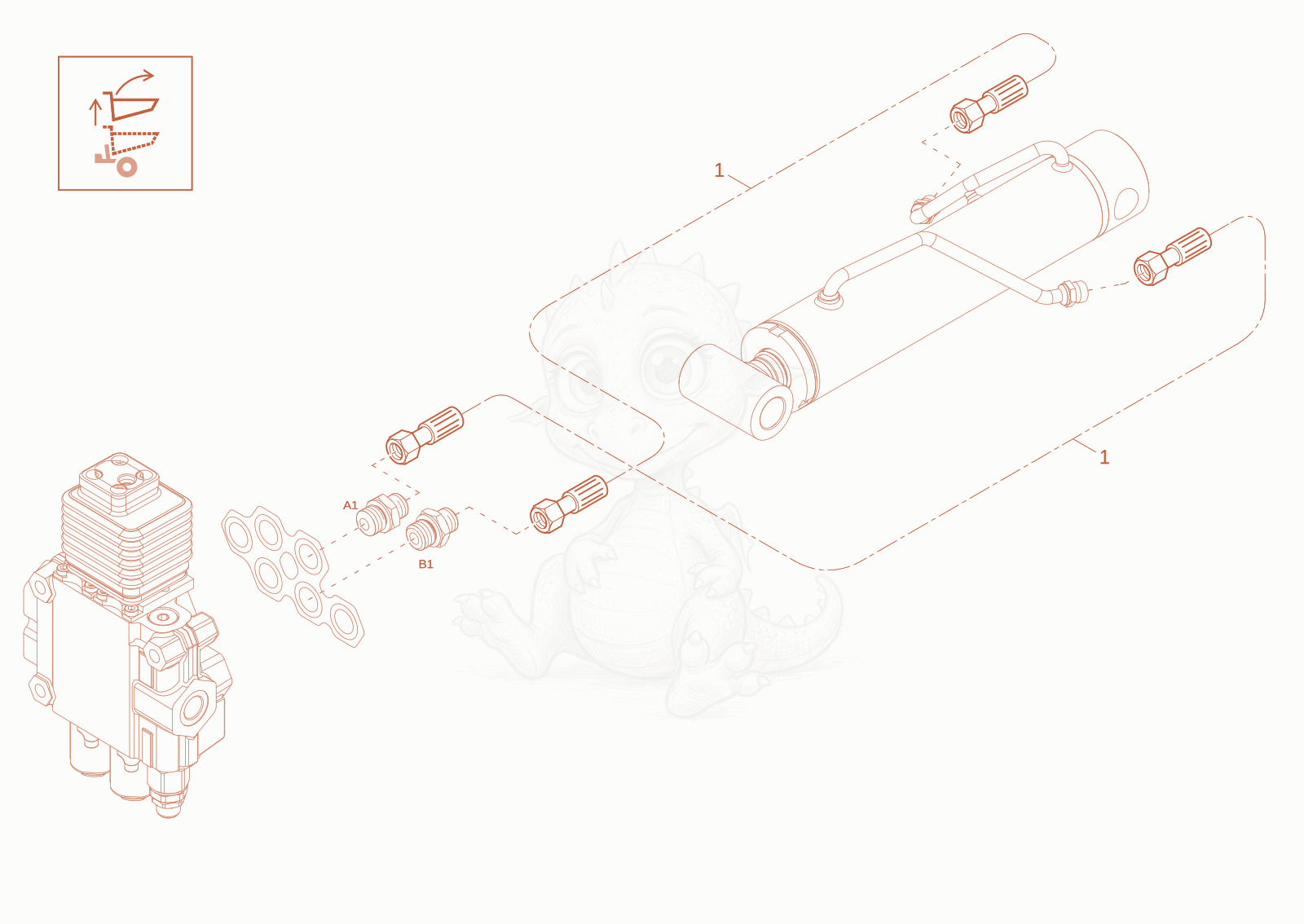 Exploded parts diagram of the TILT CYLINDER OPERATION of a Wacker Neuson DW15, with numbered balloons