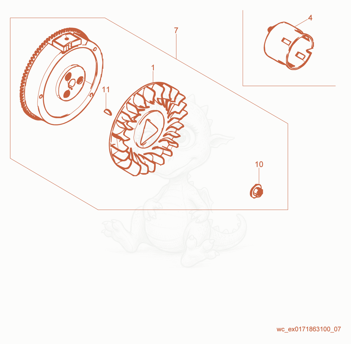 Exploded parts diagram of the Flywheel of a Wacker Neuson GV6600A, with numbered balloons
