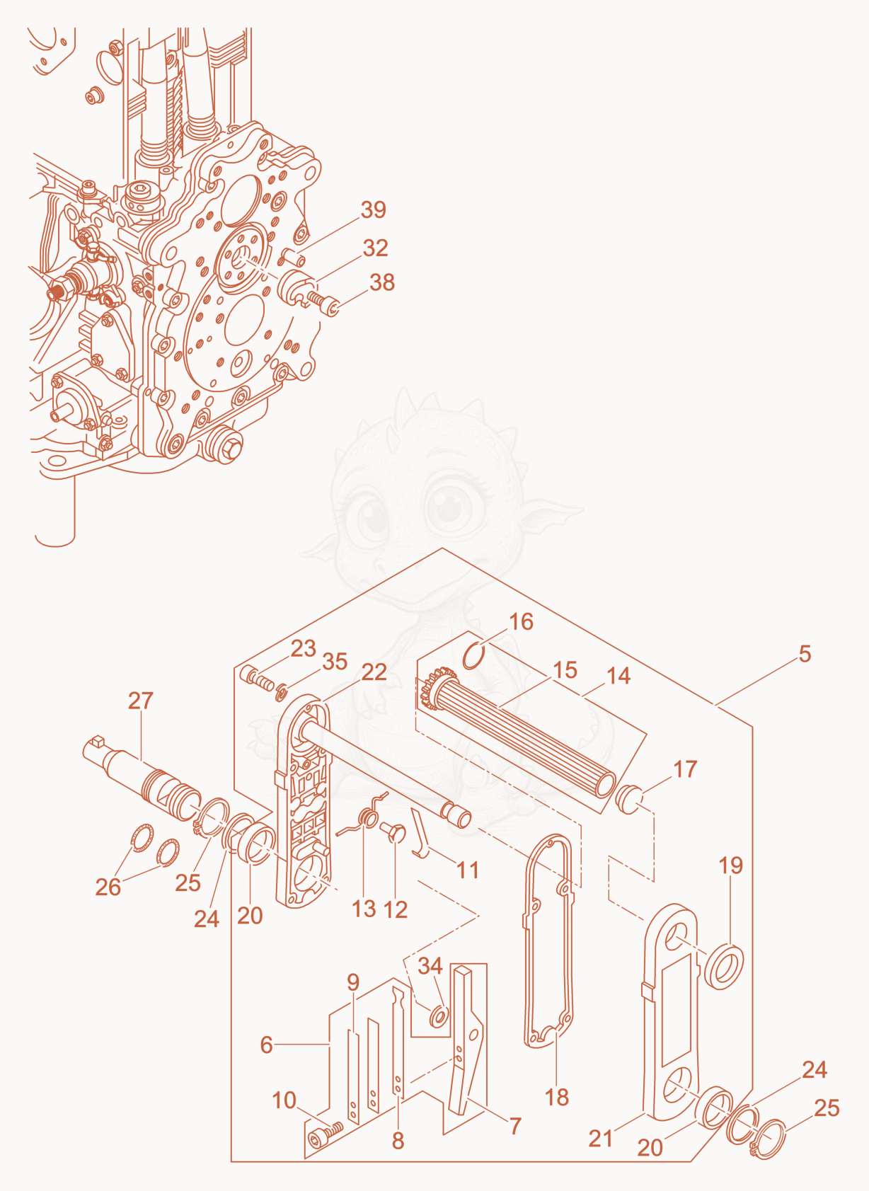 Exploded parts diagram of the Starting crank of a Wacker Neuson DPU6555HEUS, with numbered balloons