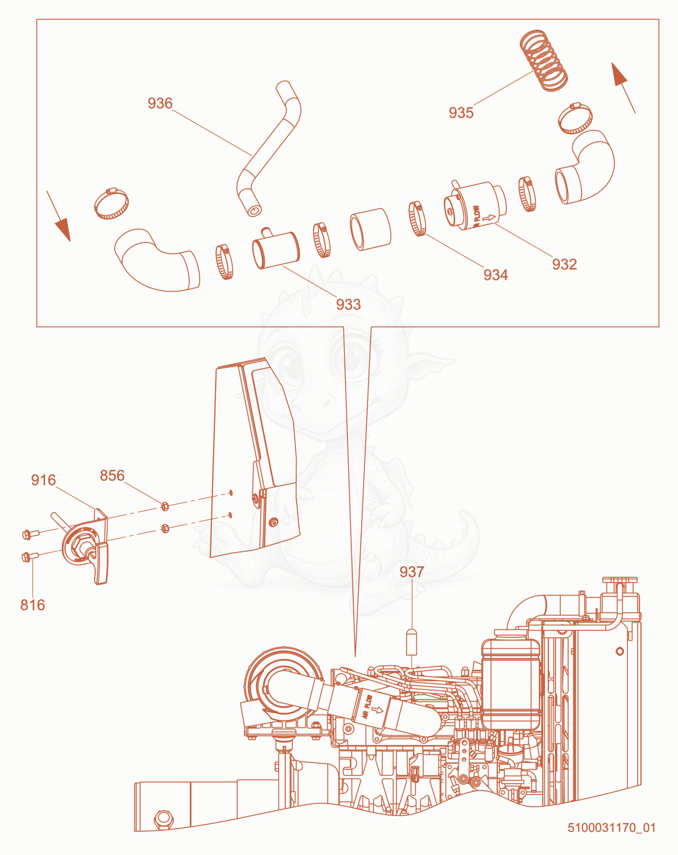 Exploded parts diagram of the Option-Positive Air Shutoff of a Wacker Neuson LTV6K, with numbered balloons