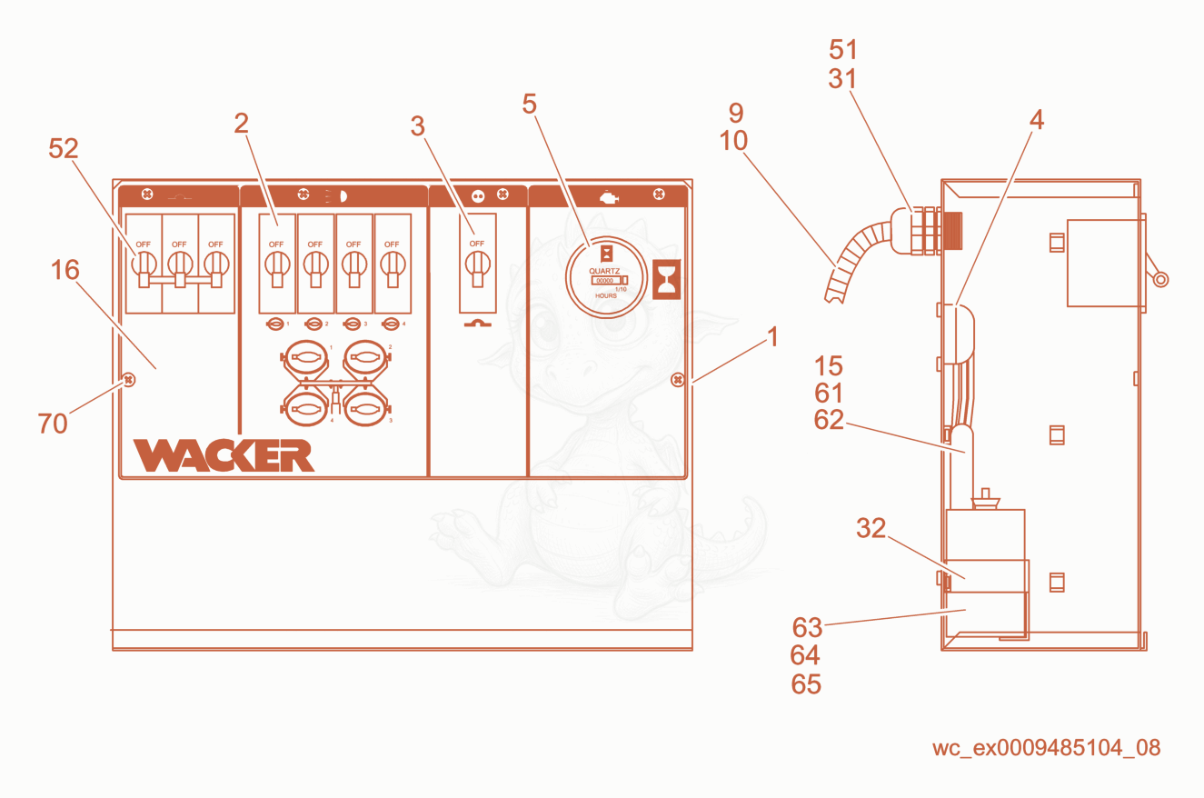 Exploded parts diagram of the Control Box cpl. of a Wacker Neuson LTC4L, with numbered balloons