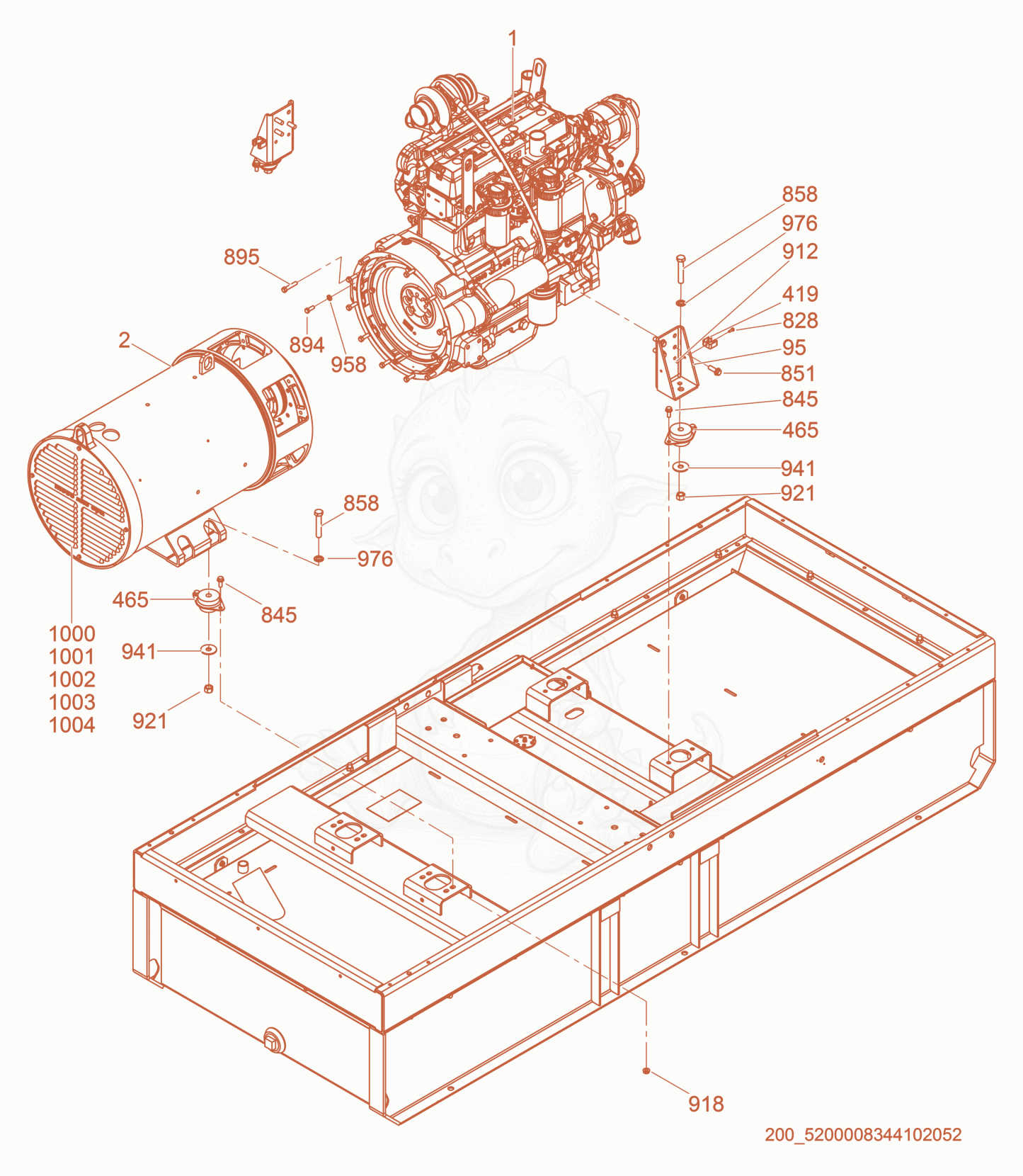 Exploded parts diagram of the Generator/Engine of a Wacker Neuson G120, with numbered balloons