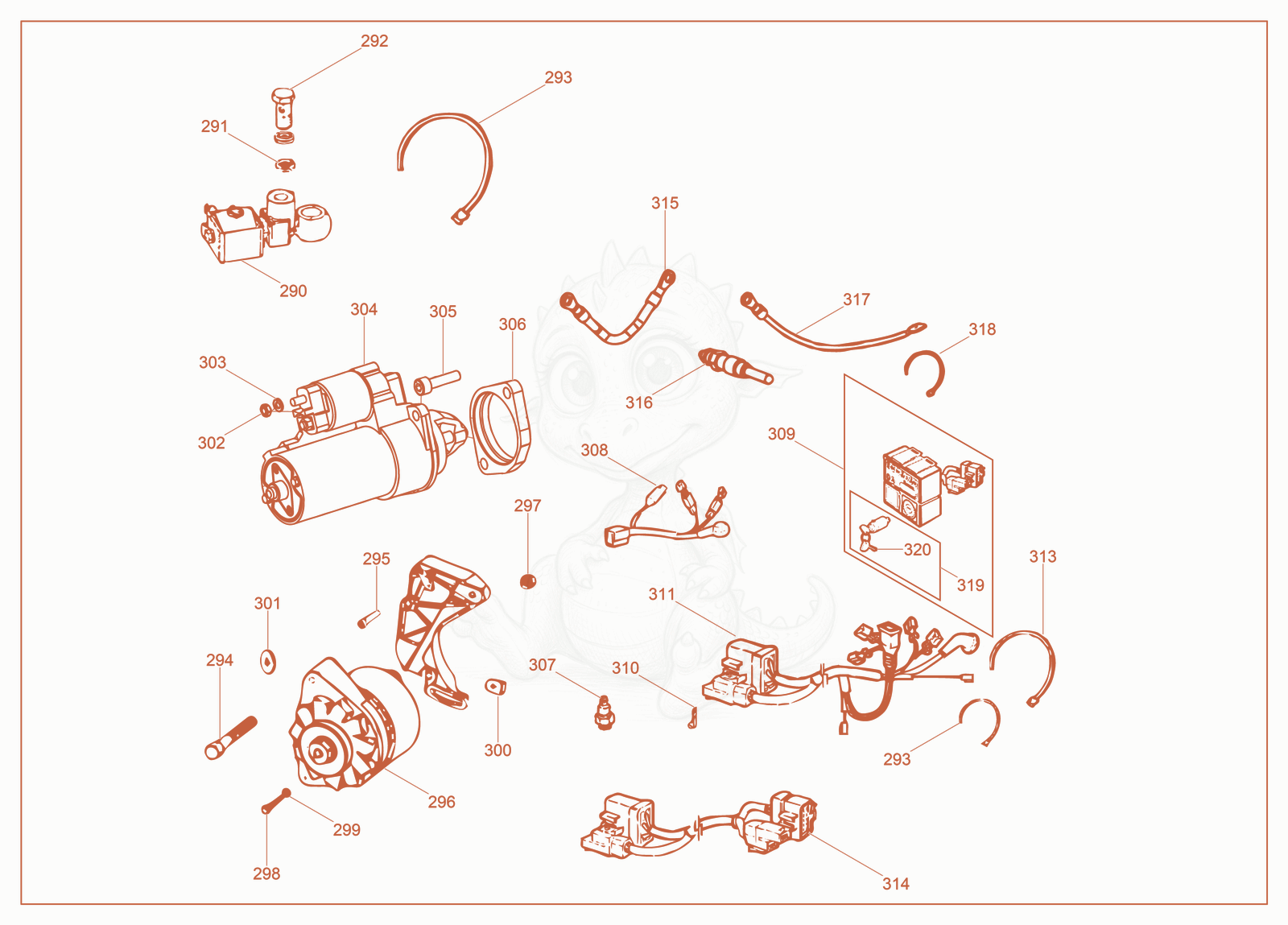 Exploded parts diagram of the Electrical Components of a Wacker Neuson LTV4L, with numbered balloons