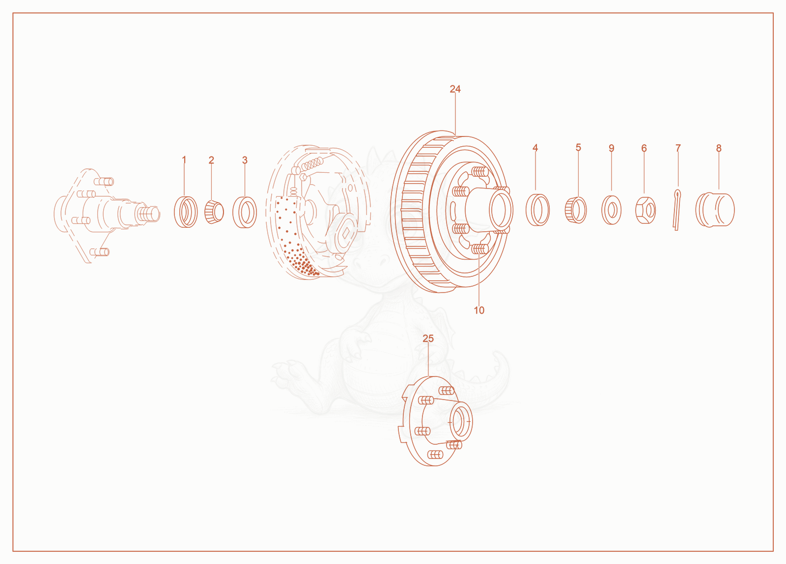 Exploded parts diagram of the Hub of a Wacker Neuson G150, with numbered balloons