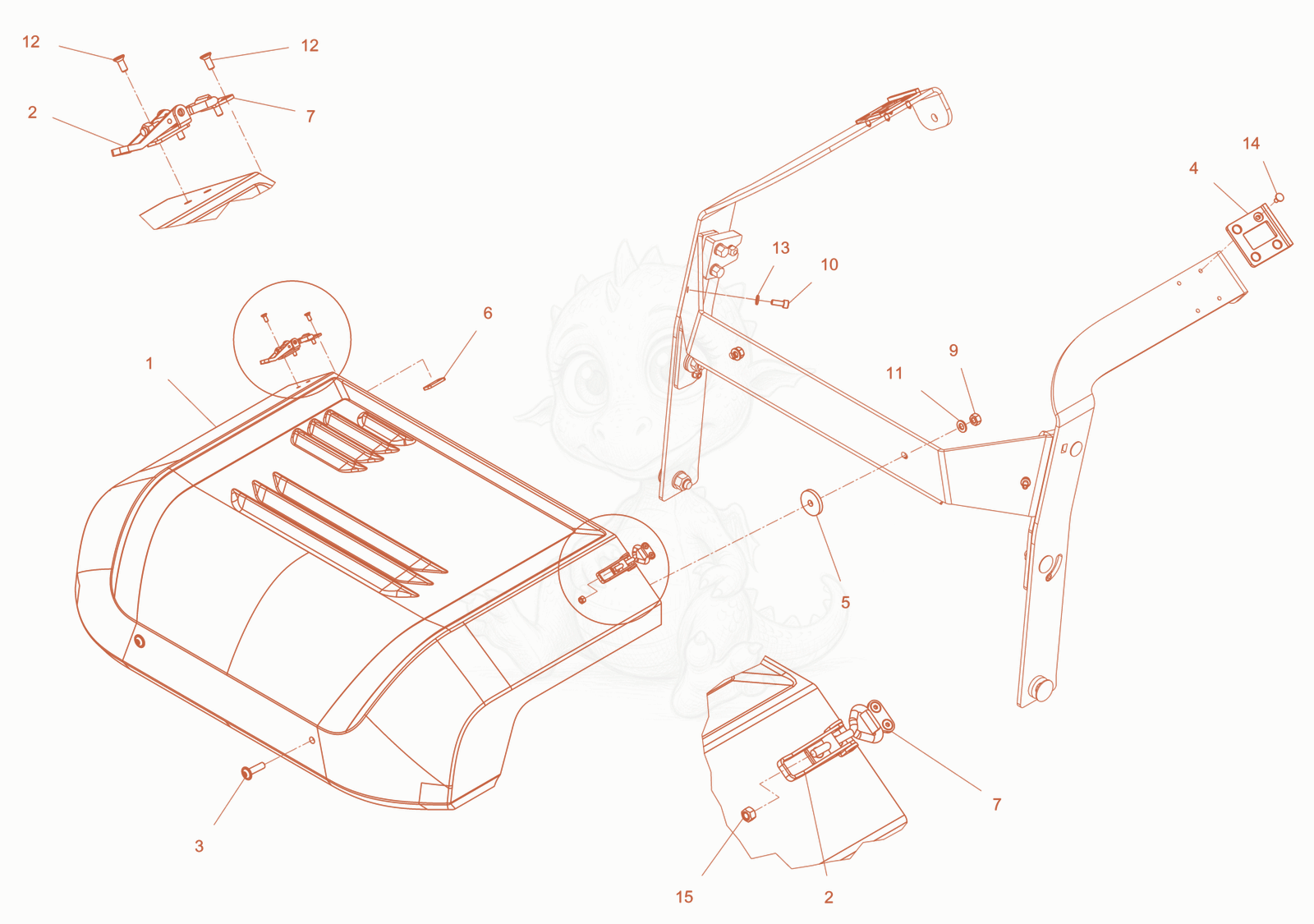 Exploded parts diagram of the Hoods cpl. of a Wacker Neuson RD7YEHFBHRC, with numbered balloons