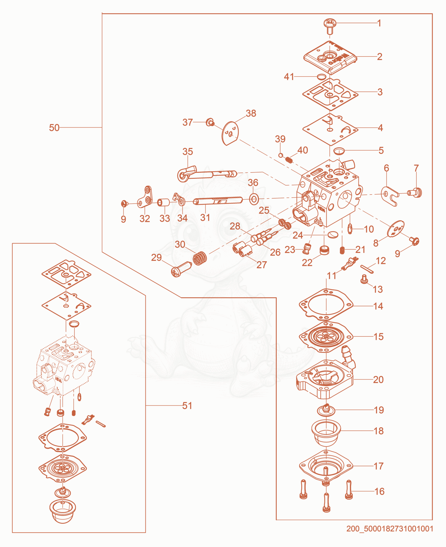 Exploded parts diagram of the Carburetor cpl. of a Wacker Neuson BS60-4SEU, with numbered balloons