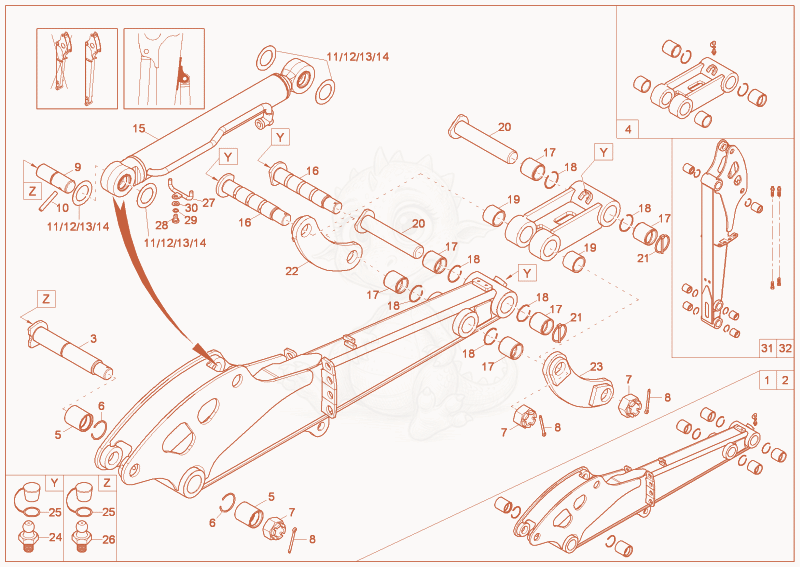 Exploded parts diagram of the DIPPER ARM LONG (OPTION) of a Wacker Neuson 28Z3, with numbered balloons