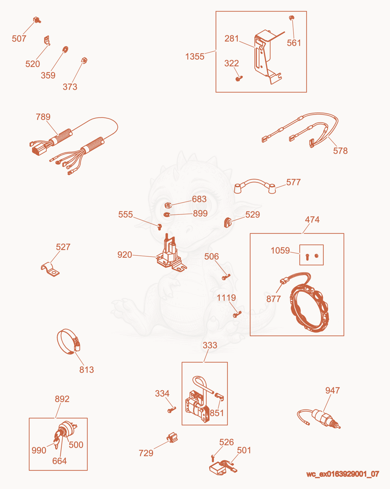 Exploded parts diagram of the Electrical of a Wacker Neuson PTS4V, with numbered balloons