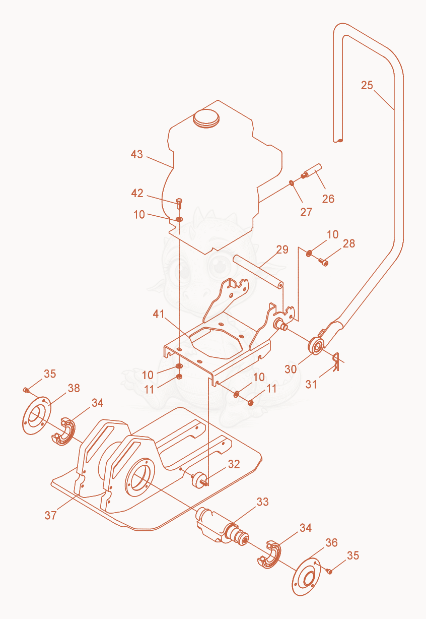Exploded parts diagram of the Vibratory Plate cpl. of a Wacker Neuson BPS1135A, with numbered balloons