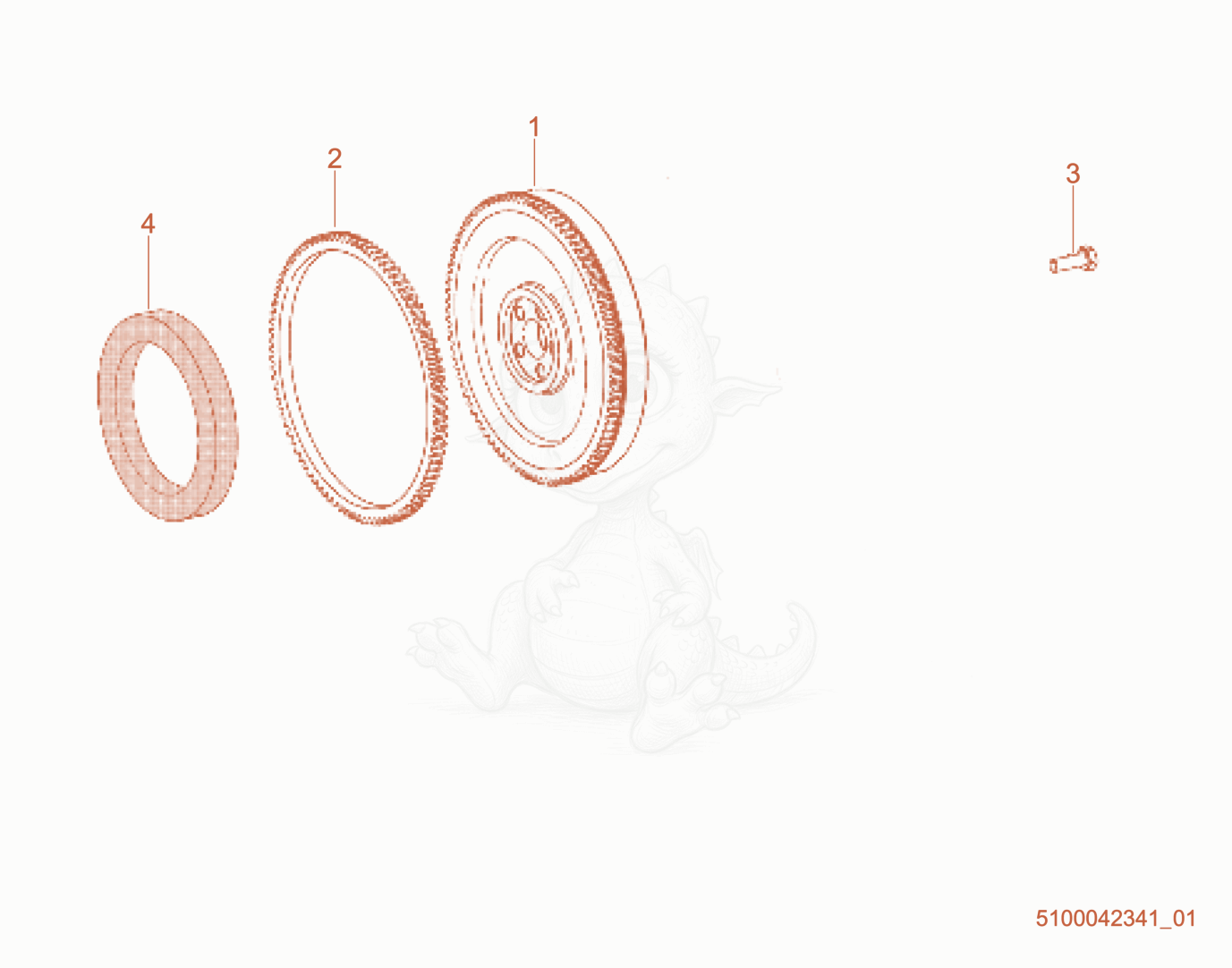 Exploded parts diagram of the Flywheel of a Wacker Neuson RTLX-SC3, with numbered balloons