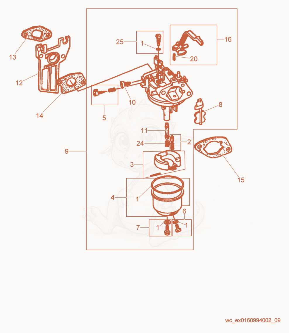 Exploded parts diagram of the Carburetor of a Wacker Neuson GP2500A, with numbered balloons