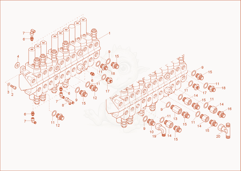 Exploded parts diagram of the control block of a Wacker Neuson 2702RDFORCE, with numbered balloons