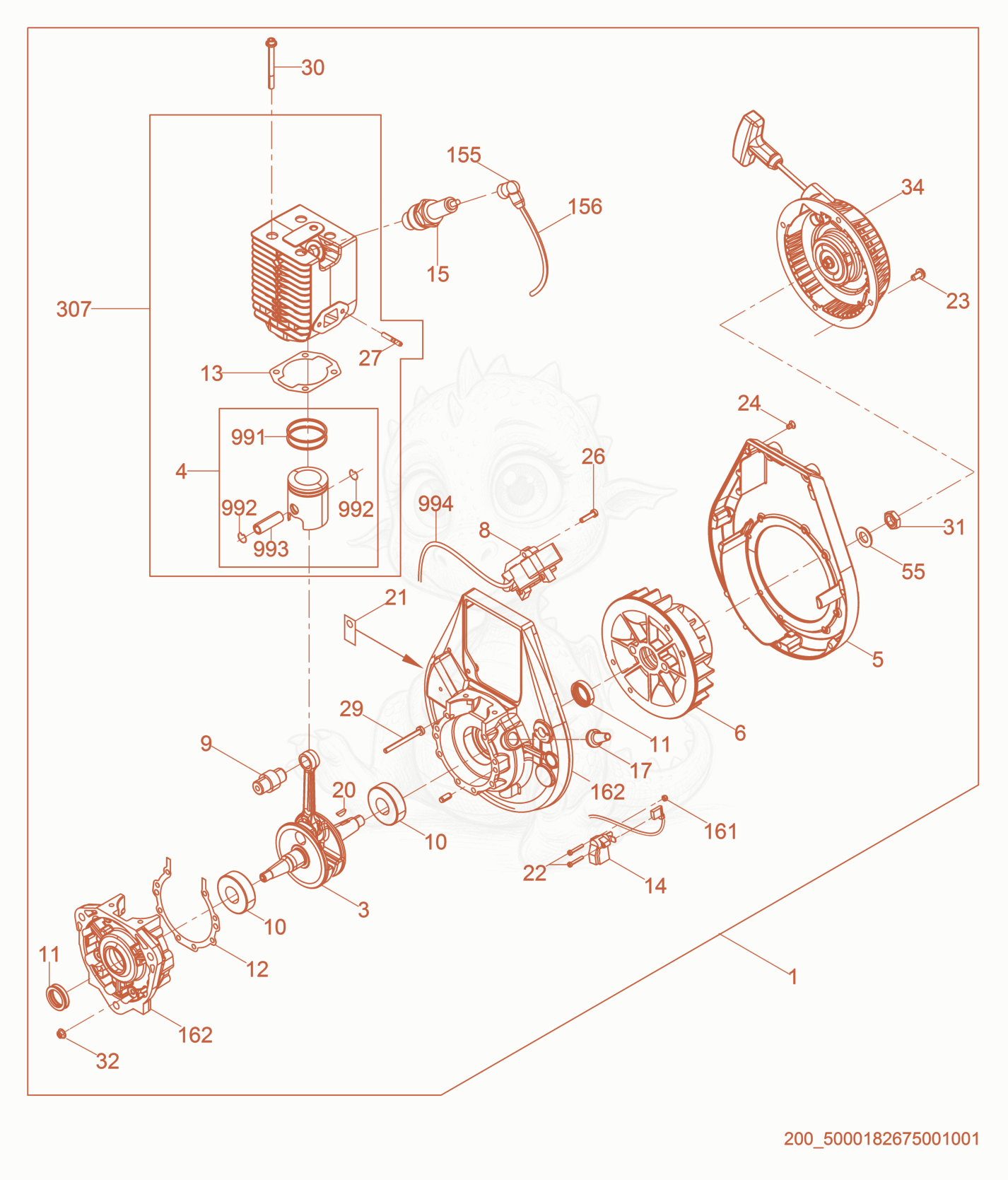 Exploded parts diagram of the Engine-WM 80 of a Wacker Neuson BS50-2, with numbered balloons