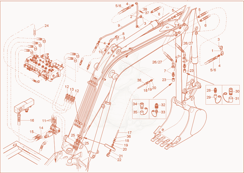Exploded parts diagram of the DIPPER ARM INSTALLATION of a Wacker Neuson 12002RD, with numbered balloons