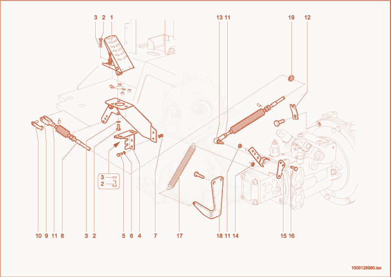 Exploded parts diagram of the inching device of a Wacker Neuson 280, with numbered balloons