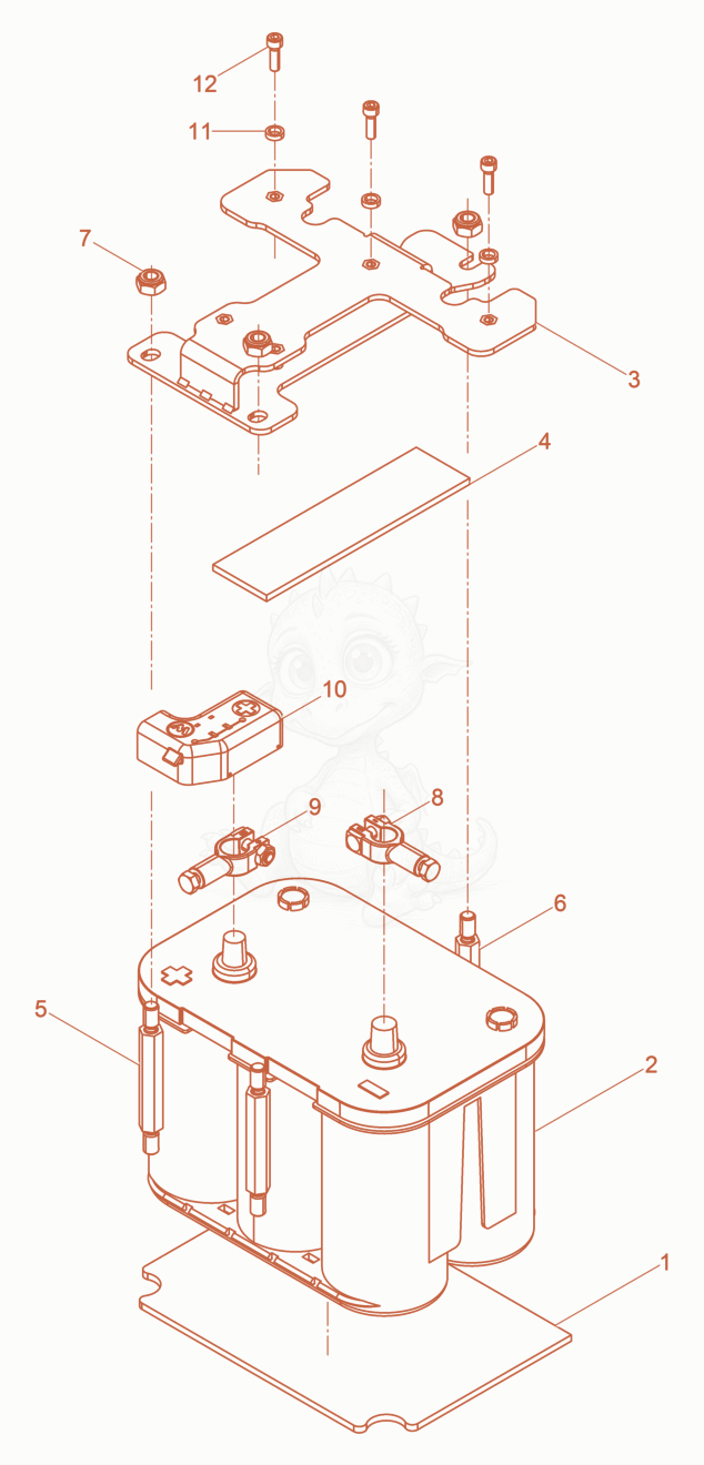 Exploded parts diagram of the Battery cpl. of a Wacker Neuson DPU80LEM770, with numbered balloons