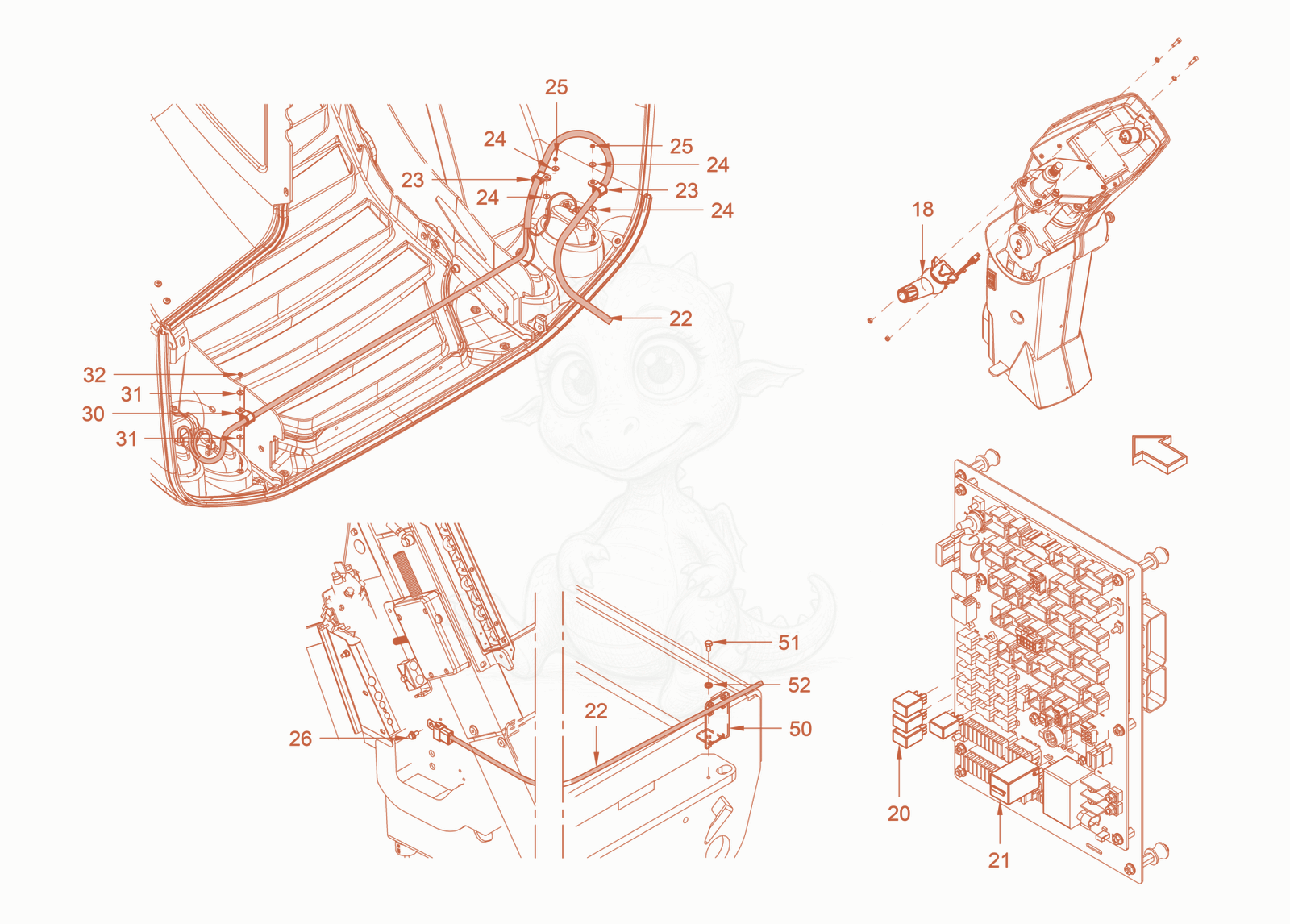 Exploded parts diagram of the electrical system lighting of a Wacker Neuson RC110, with numbered balloons