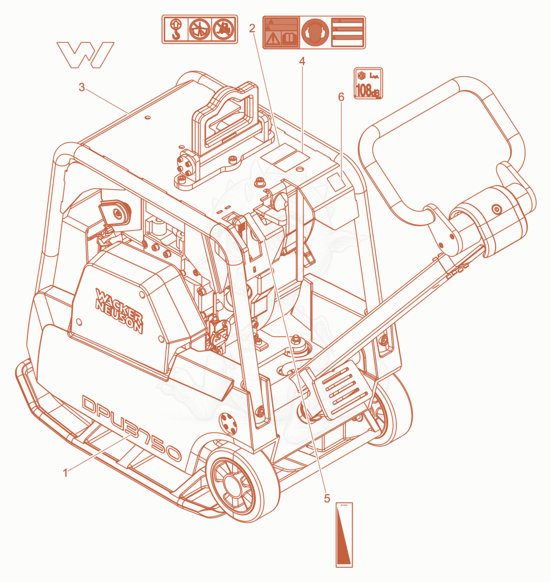 Exploded parts diagram of the Labels of a Wacker Neuson DPU3750HETS, with numbered balloons