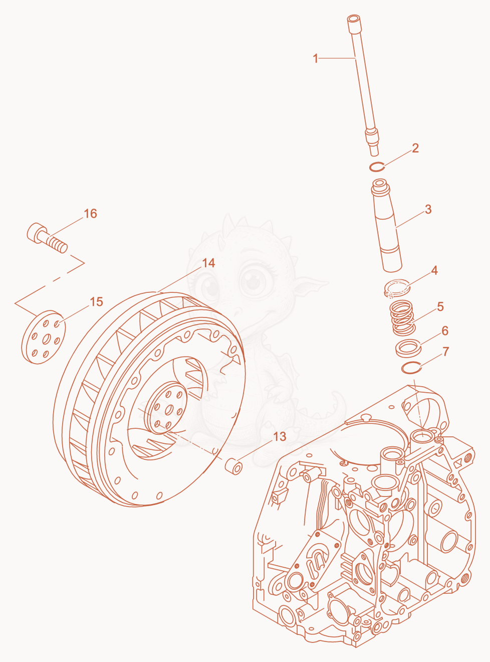 Exploded parts diagram of the Push rod-Fly wheel of a Wacker Neuson DPU5045H, with numbered balloons