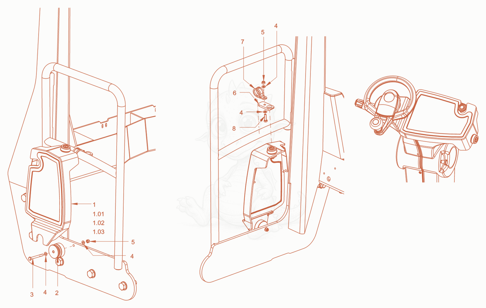 Exploded parts diagram of the instrument panel covering of a Wacker Neuson RC110PUSROPS, with numbered balloons